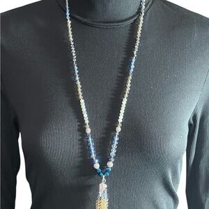 Lonna & Lilly Long Faceted Beaded Necklace With A Crystal Charm Tassel Pendant